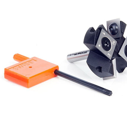 Outillage - Fraiseuse CNC numérique - Fraise Amana Tool - Amana Tool® - Fraise à surfacer - RC - 2239 - Ø38,1mm - Queue 6mm - 4x plaquette indexable (2x BAS + 2x CÔTÉ) - CNC - STEP - KALLISTO